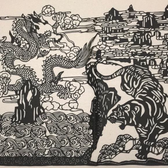 ๐ฅON SALE๐ฅDragon and Tiger ๐ Handmade PaperCut Silhouette Scherenschnette - Picture 4 of 6